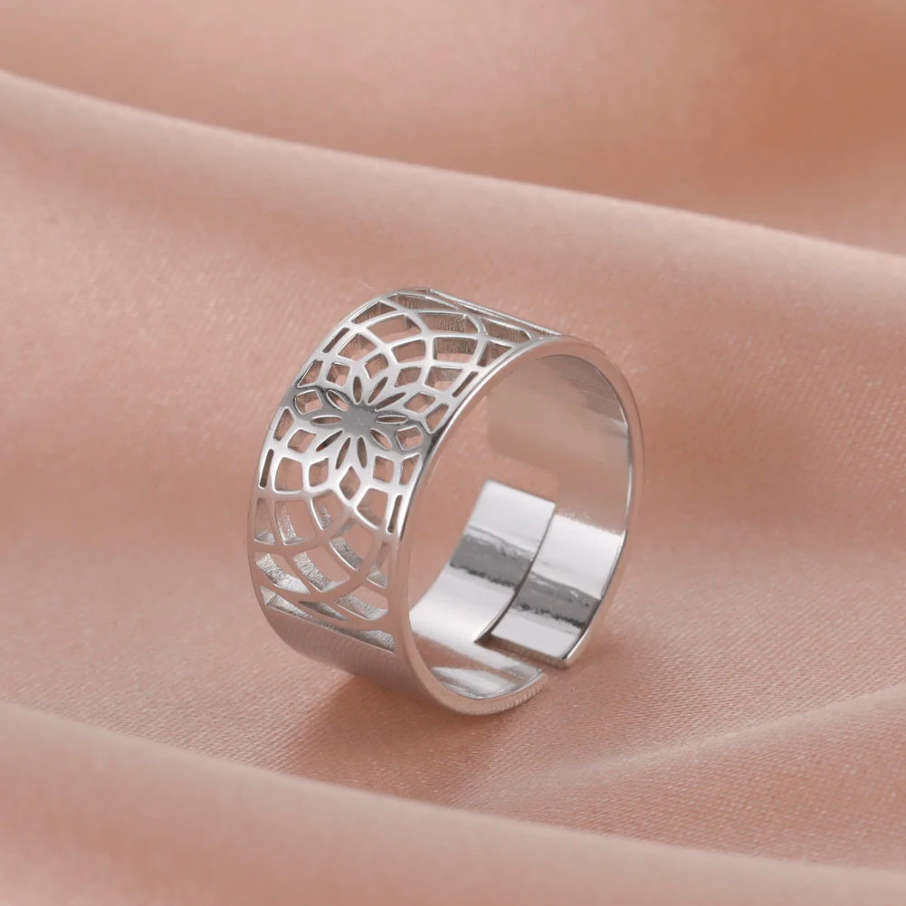 Bijou fleur de vie en acier inoxydable argenté pour femme