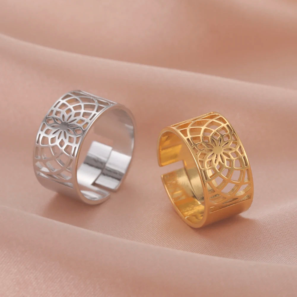 Bijou fleur de vie bague femme acier inoxydable doré et argenté