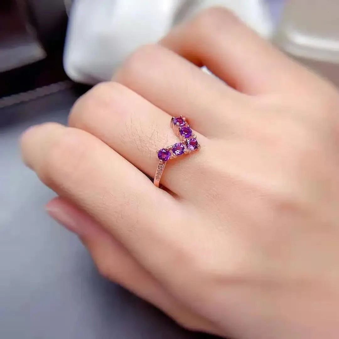 Bijoux améthyste pierre naturelle violette apaisante anti stress bague argent sterling 925