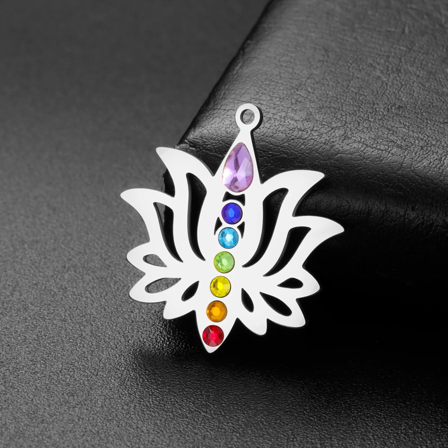 Bijoux fleur de lotus pendentif argenté 7 chakras acier inoxydable