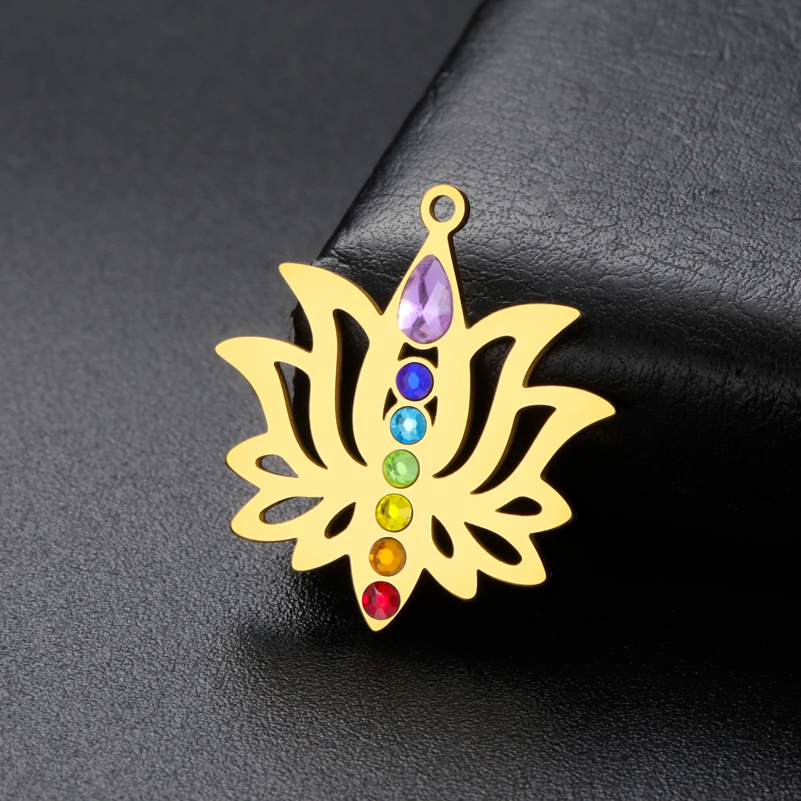 Bijoux fleur de lotus pendentif doré chakra acier inoxydable