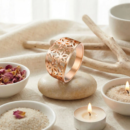Bijoux fleur de vie bague femme acier inoxydable espace zen