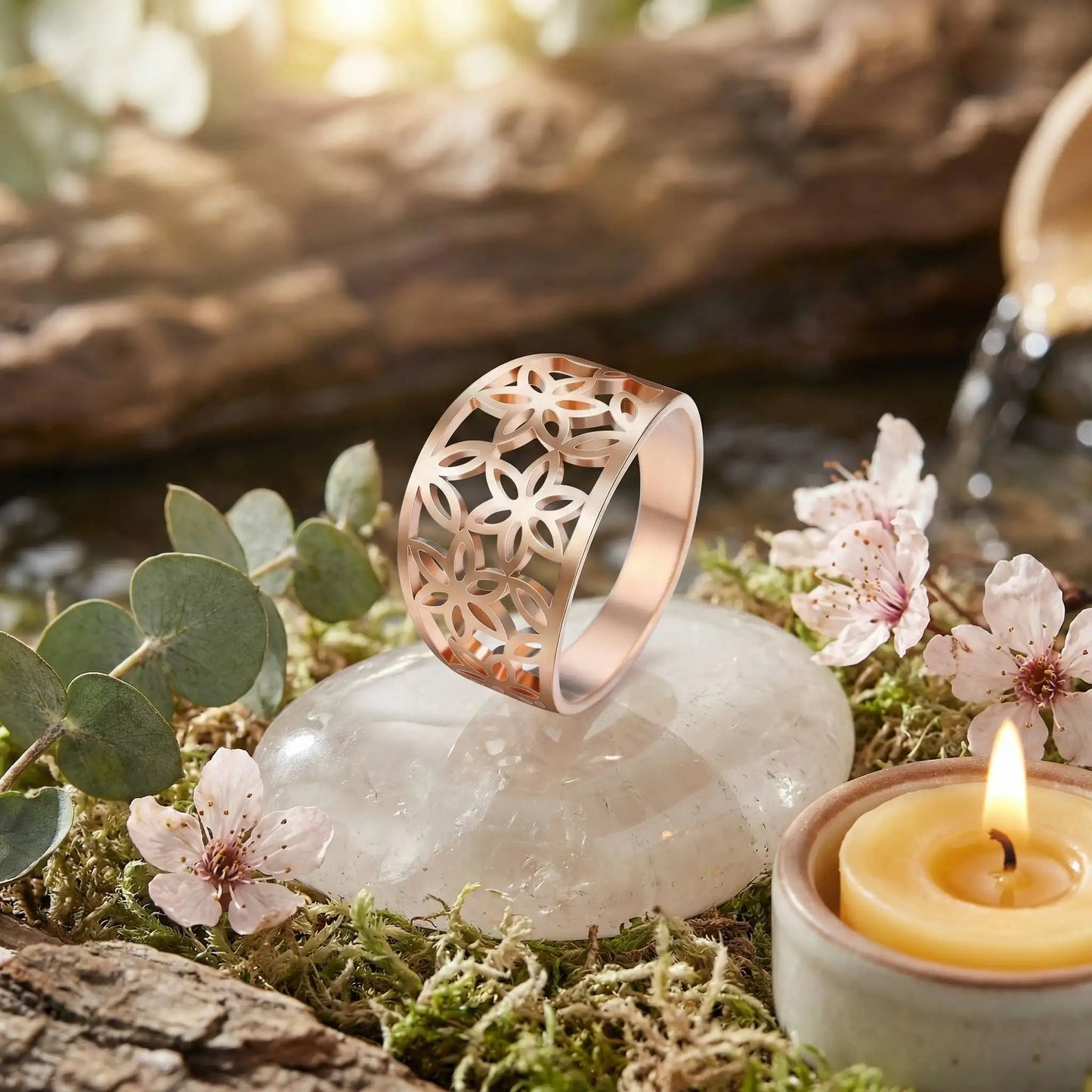 Bague bijoux fleur de vie or rose finition premium