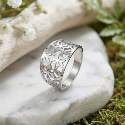 Bijoux fleur de vie - Bague énergétique en acier inoxydable
