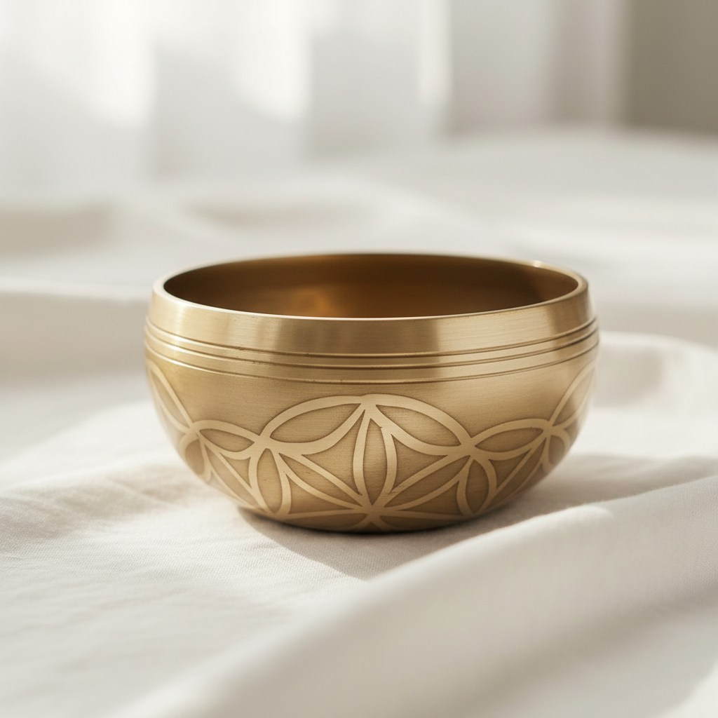 Bol yoga tibétain gravé fleur de vie sur fond zen épuré