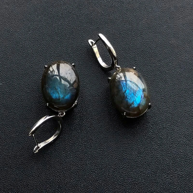Boucle d'oreille labradorite bleue pierre naturelle argent sterling 925 anti stress