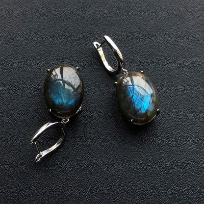 Boucle d'oreille labradorite bleue pierre naturelle argent sterling 925 anti stress