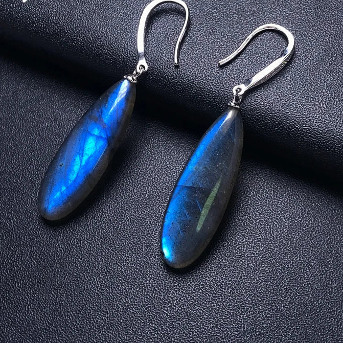 Boucles d'oreilles pendantes femme argent sterling 925 labradorite bleue pierre naturelle anti-stress