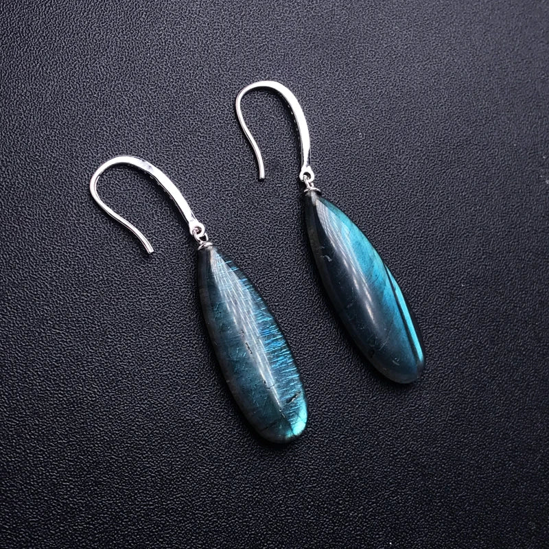 Boucles d'oreilles pendantes femme argent sterling 925 labradorite bleue pierre naturelle anti-stress