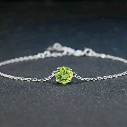 Bracelet argent femme tendance pierre naturelle peridot verte apaisante anti-stress chakra coeur