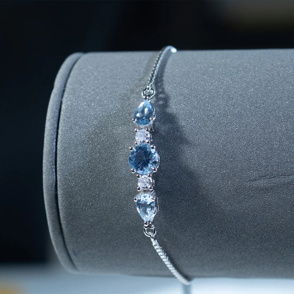 Bracelet femme argent topaze bleue zircons