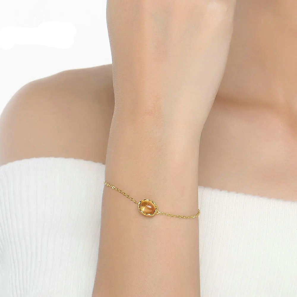 Bracelet citrine pierre naturelle femme argent plaqué or
