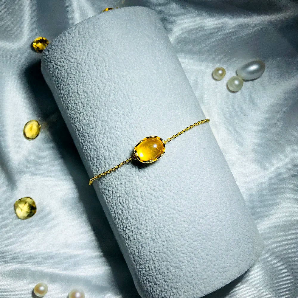 Bracelet citrine pierre naturelle femme argent plaqué or