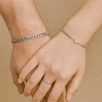 Bracelet couple en acier inoxydable argenté homme et femme