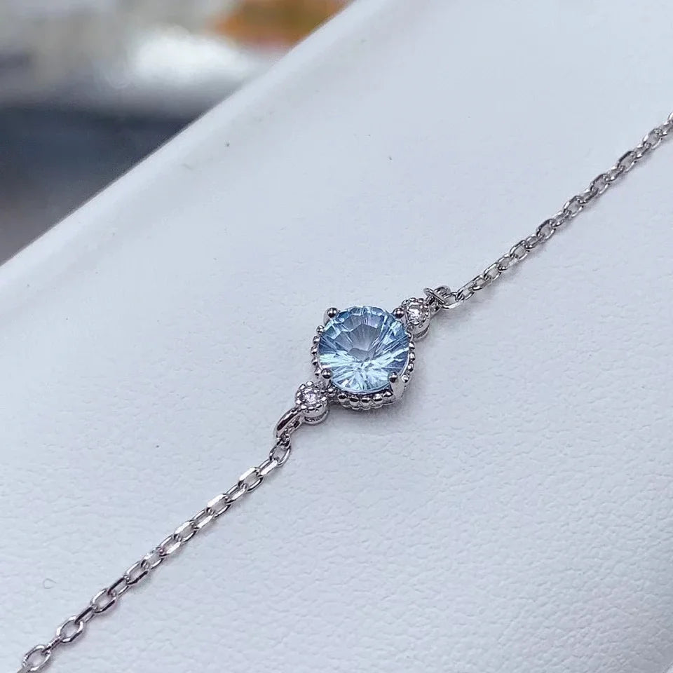 Bracelet femme argent sertie d'une topaze bleue pierre naturelle
