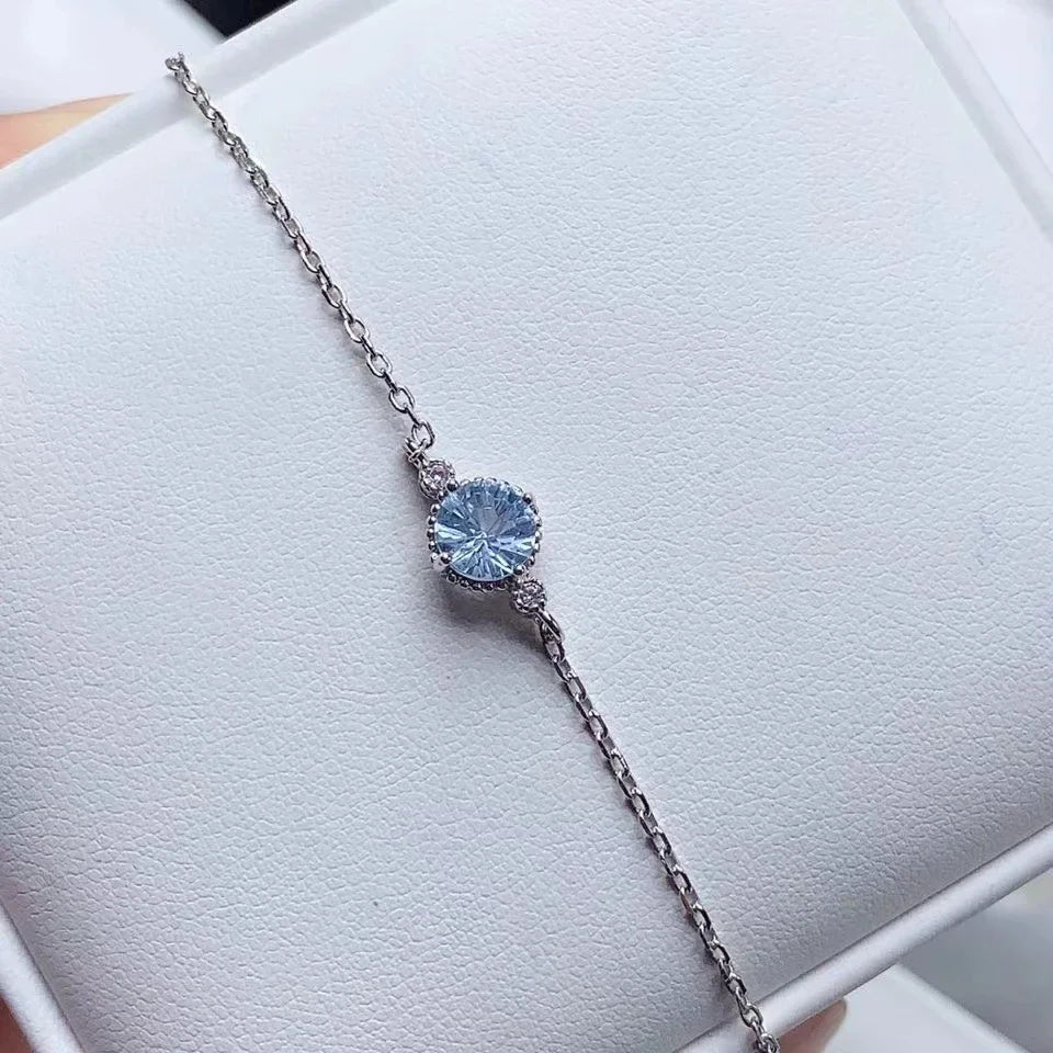 Bracelet femme argent sertie d'une topaze bleue pierre naturelle