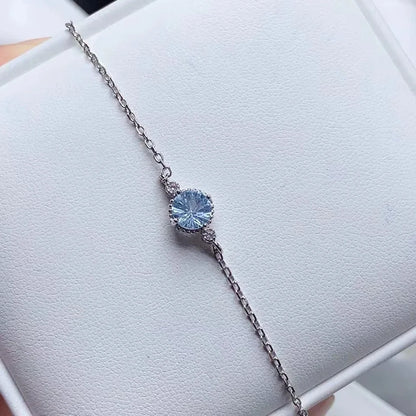 Bracelet femme argent sertie d'une topaze bleue pierre naturelle