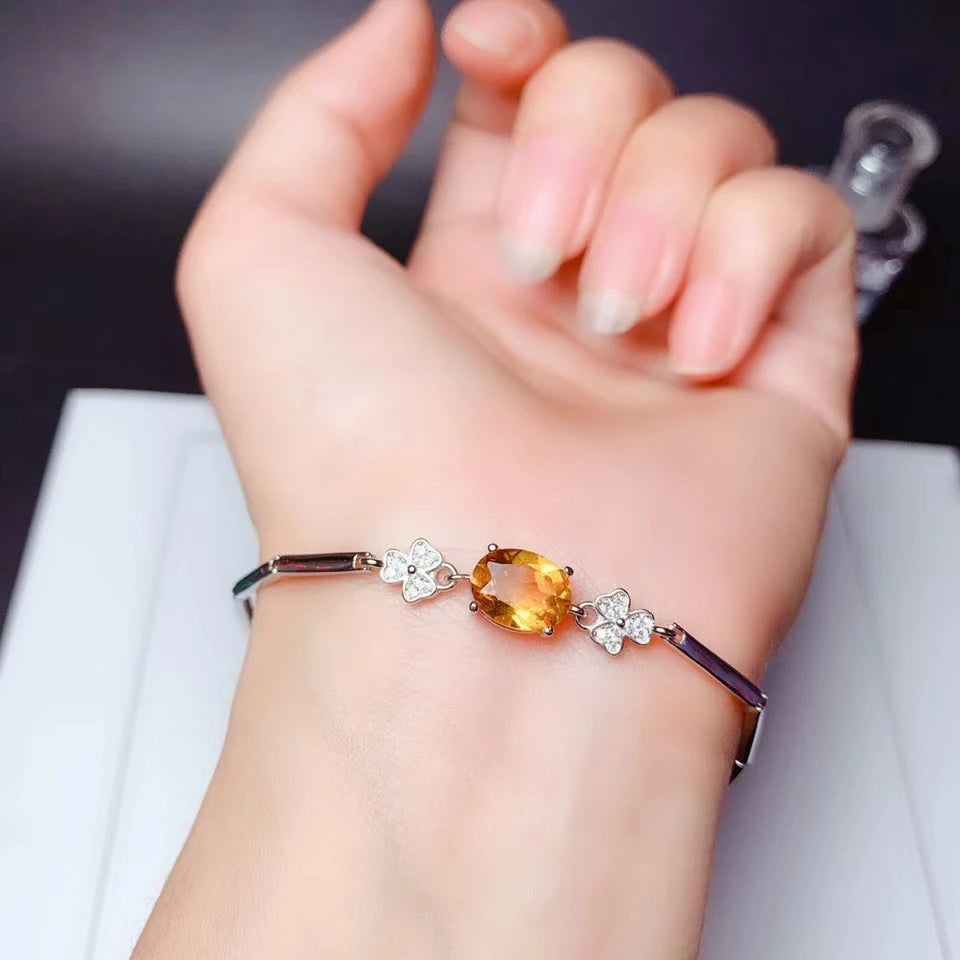 Bracelet femme tendance argent pierre naturelle citrine zircons