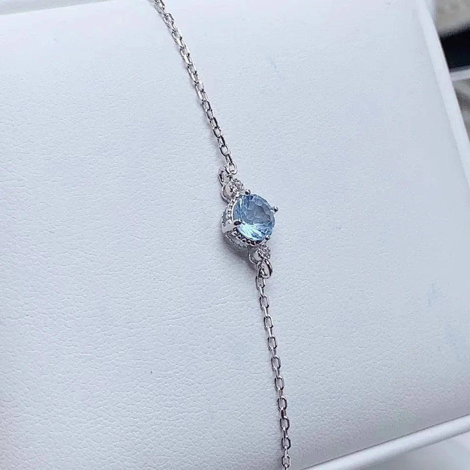 Bracelet femme argent sertie d'une topaze bleue pierre naturelle