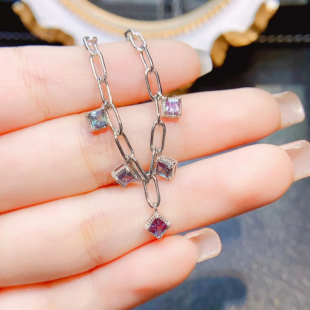 Bracelet femme argent chaine avec 5 pierres naturelle d'Alexandrite 