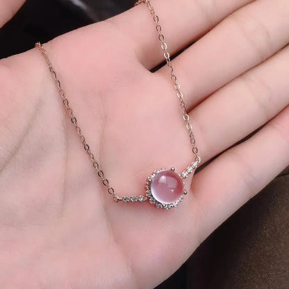 Bracelet femme tendance chaine argent plaqué or rose boule pierre naturelle de quartz rose