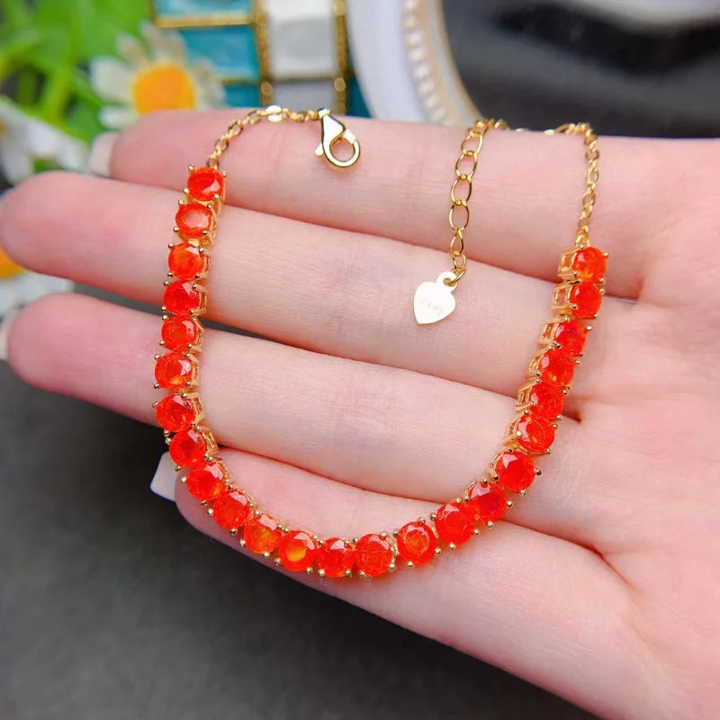 Bracelet femme argent plaqué or serti de pierres naturelles d'opale orange ajustable