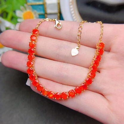 Bracelet femme argent plaqué or serti de pierres naturelles d'opale orange ajustable