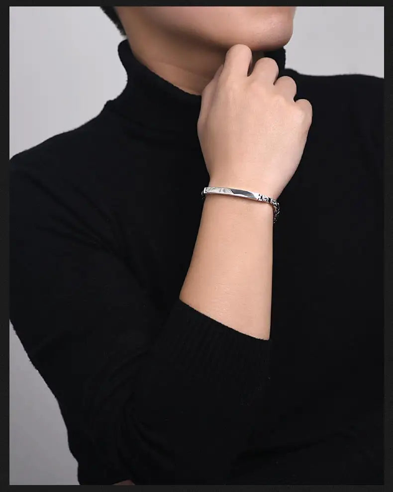 Bracelet homme argent sterling 925 retro vintage léger intemporel tendance trésor fortune