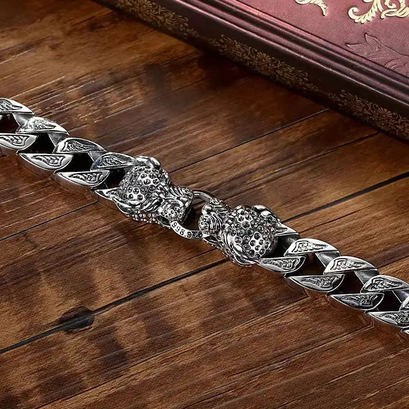 Bracelet homme argent deux têtes de léopard