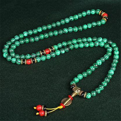 Bracelet perle malachite 108 perles 8mm noué à la main – mala méditation unisexe