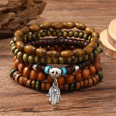 Bracelet perle homme bois naturel pierre semi-précieuse