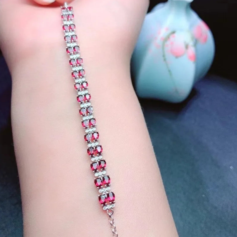 Bracelet pierre naturelle grenat femme argent