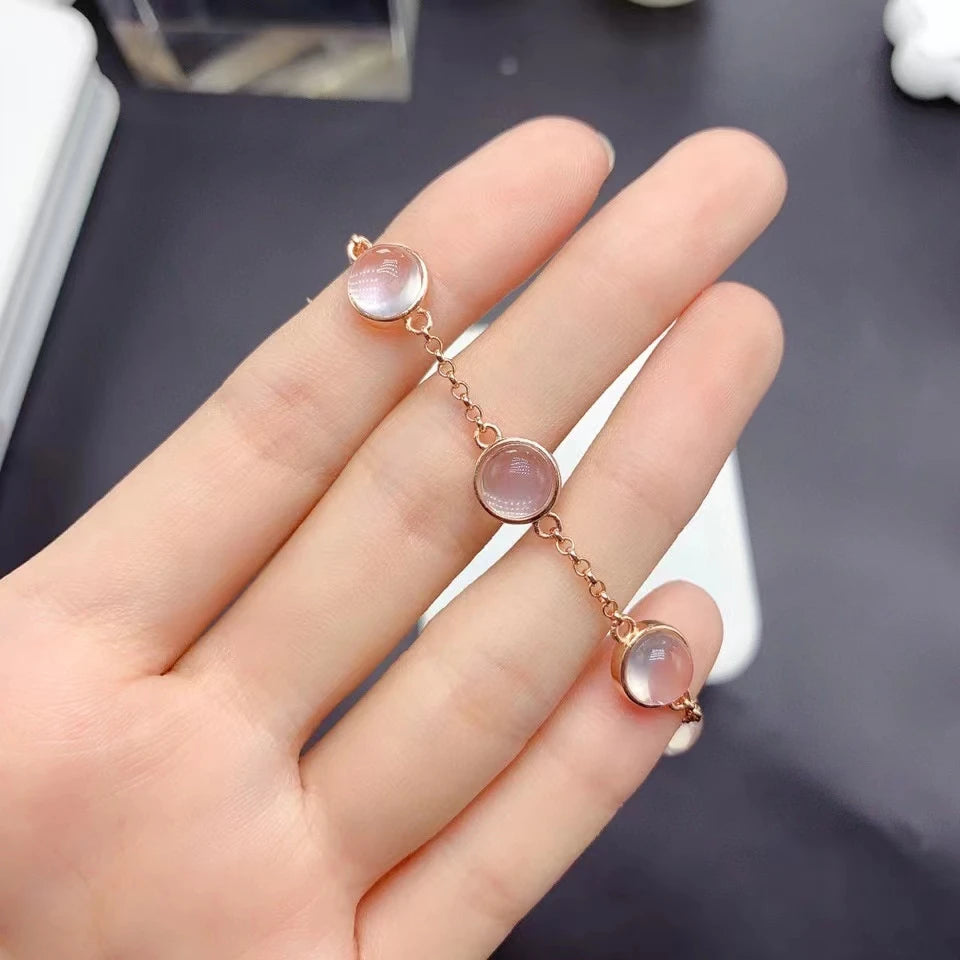 Bracelet quartz rose femme cabochon argent plaqué or rose