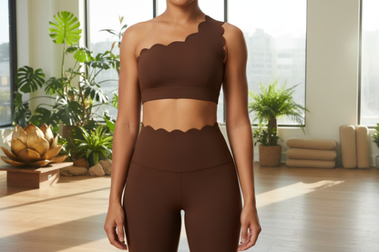 Brassiere asymetrique femme marron face yoga zen