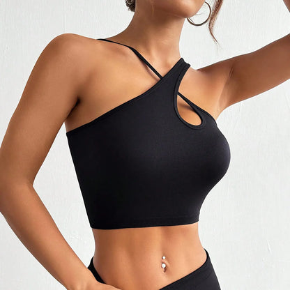 Brassière asymétrique noire femme bretelles croisées devant