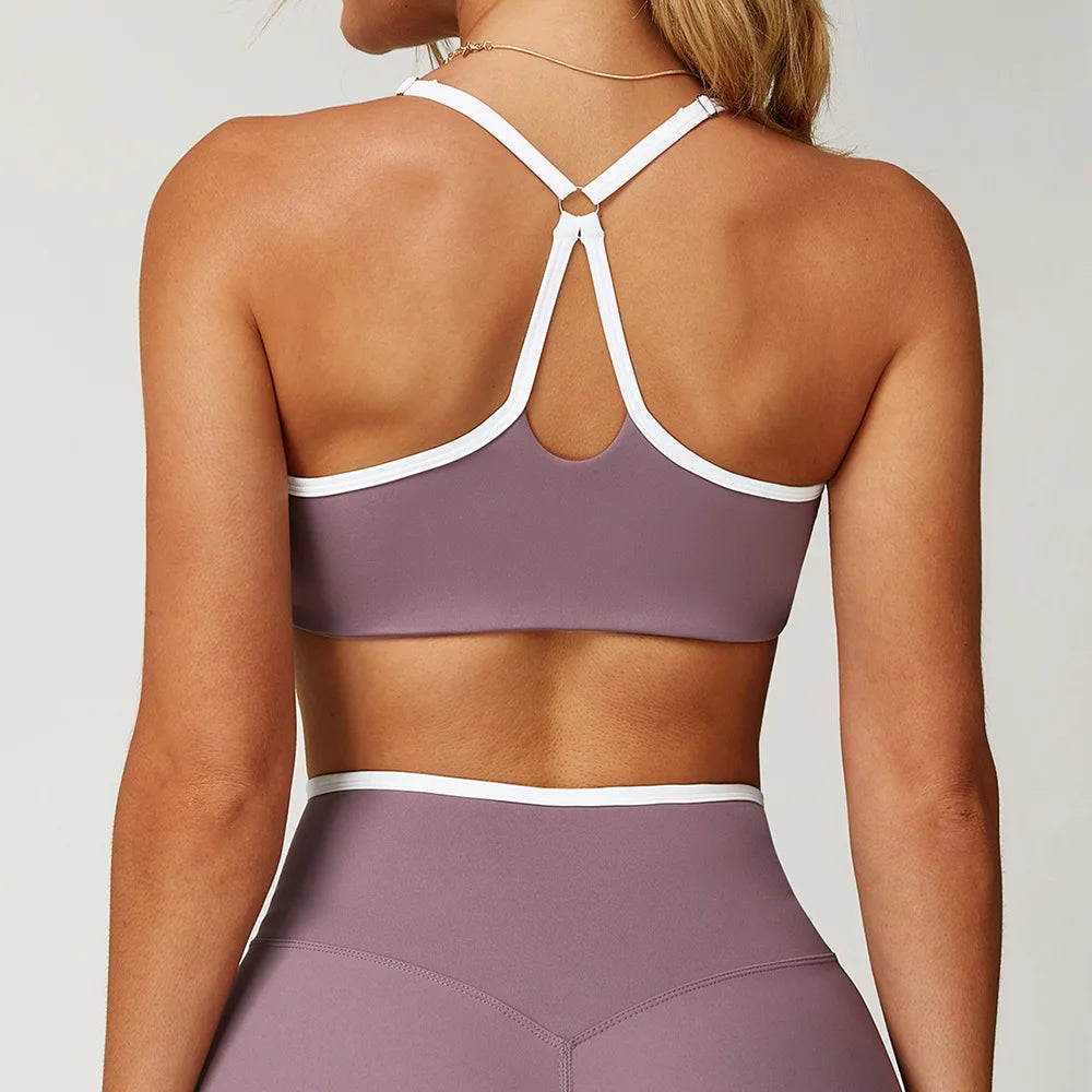 Brassière femme dos croisé mauve bretelles croisées vue de dos