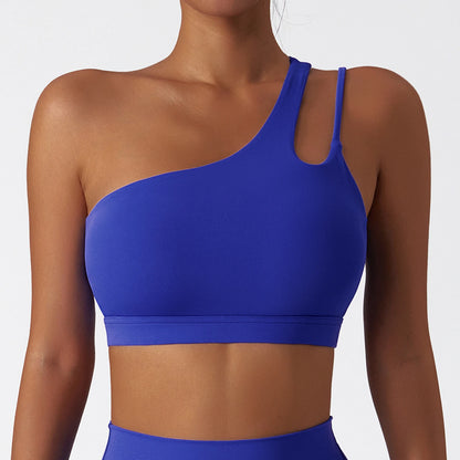 Brassière sport asymétrique bleu magnétique femme
