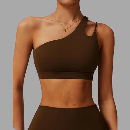 Brassière sport asymétrique femme couleur café – vue face