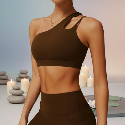 Brassière sport asymétrique femme fond zen – vue face