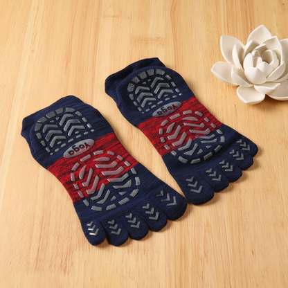 chaussette antidérapante yoga bleu marine et rouge 