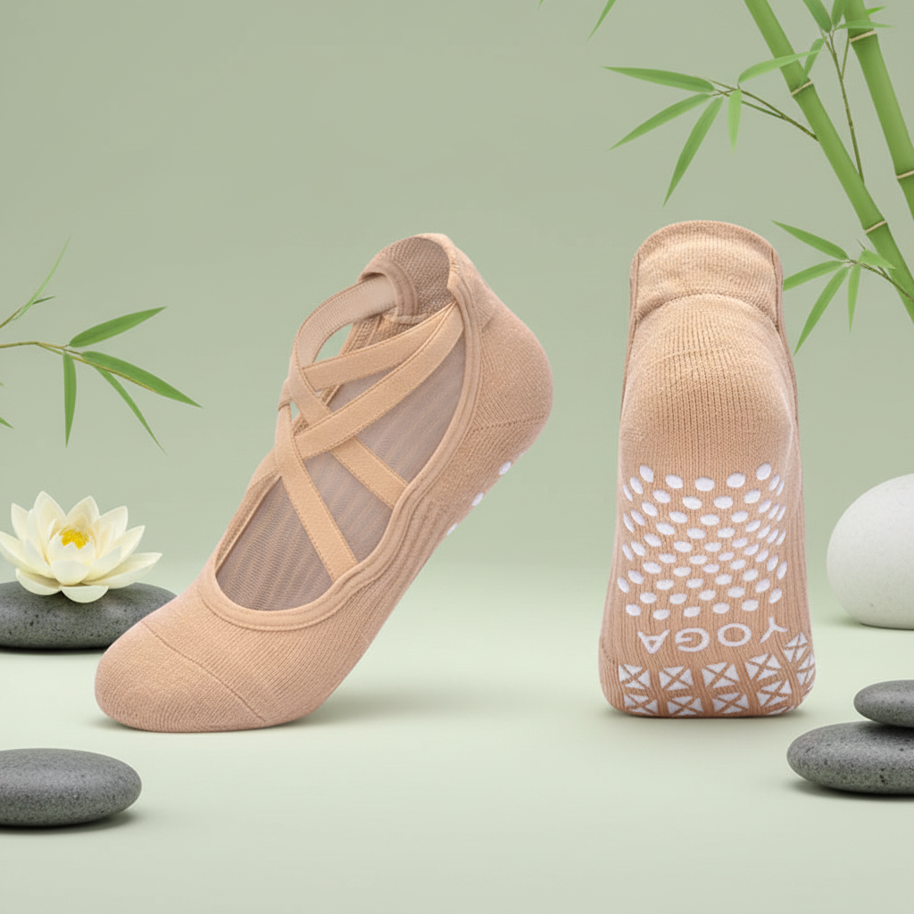 Chaussette de yoga femme saumon antidérapante respirante coton