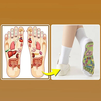 Chaussette reflexologie plantaire avec points d'acupression détaillés sur la plante du pied