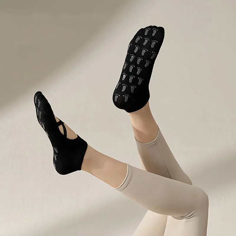 Chaussettes yoga noires semelle picots antidérapants vue dessous