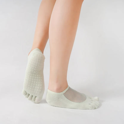 Chaussettes de yoga femme blanches orteils séparés détail coton respirant antidérapant