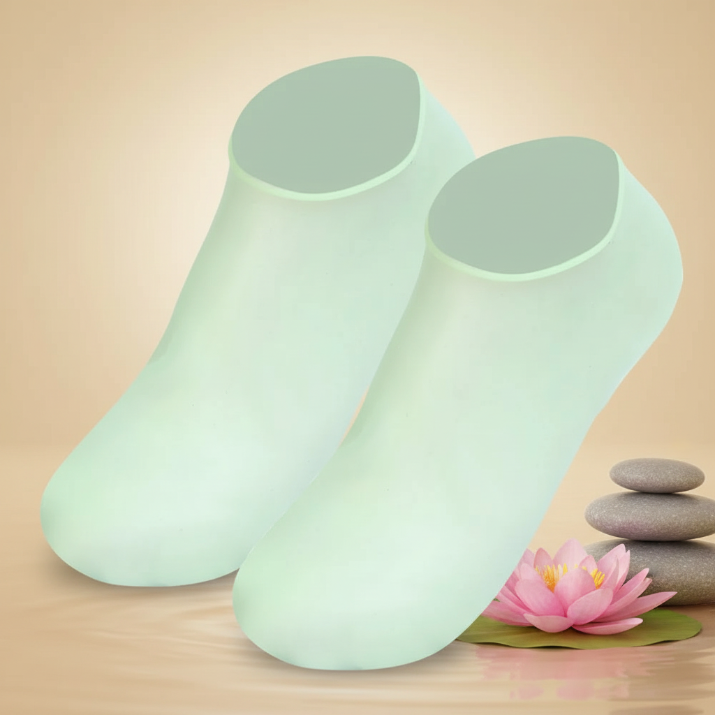 Chaussettes massage pied silicone verte fond zen lotus hydratation