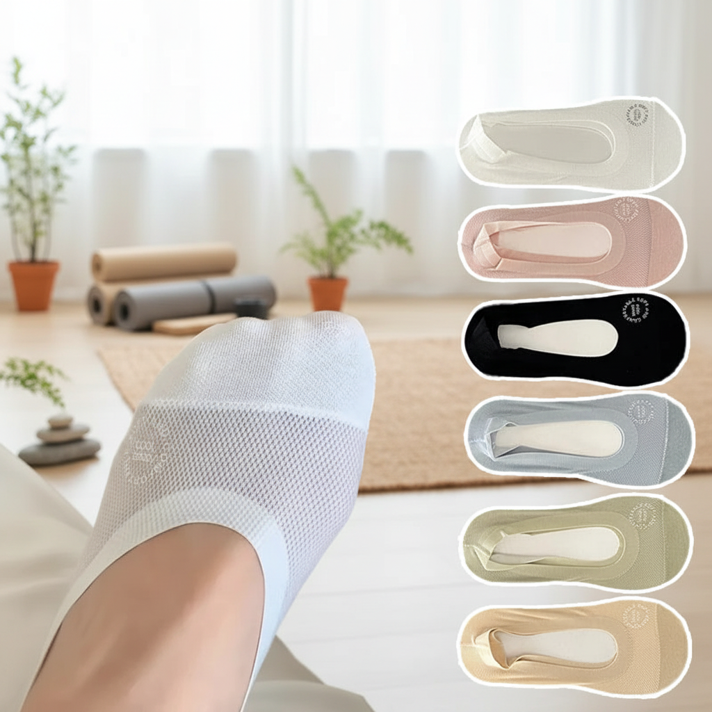 Quatre paires de chaussettes basses antidérapantes pour femme, coloris variés studio yoga