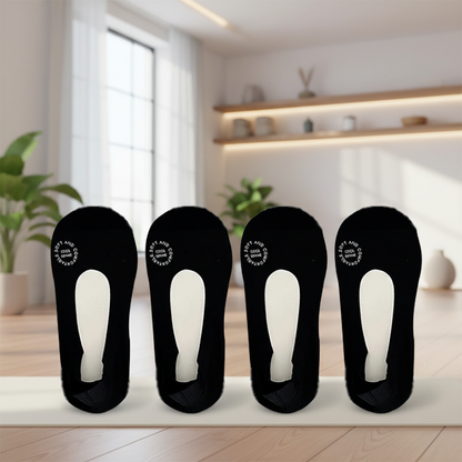 Quatre paires de chaussettes noires basses et antidérapantes pour femme
