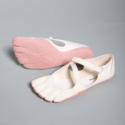 Chaussons de yoga blancs semelle antidérapante rose