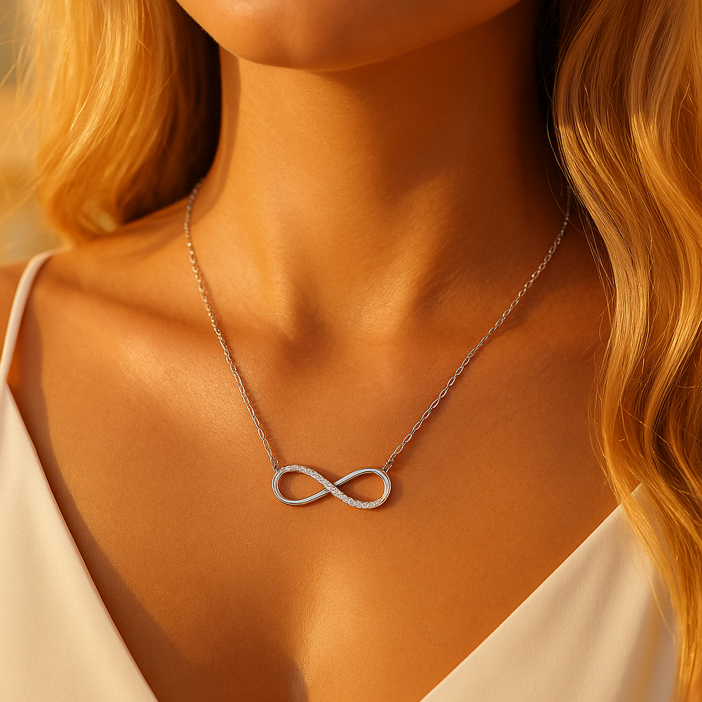Collier argent femme symbole infini zircons