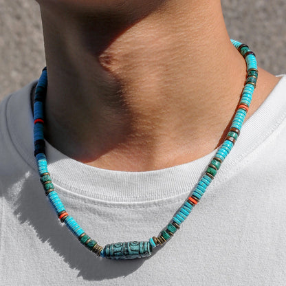 Collier homme perle spirituel turquoise style tribal